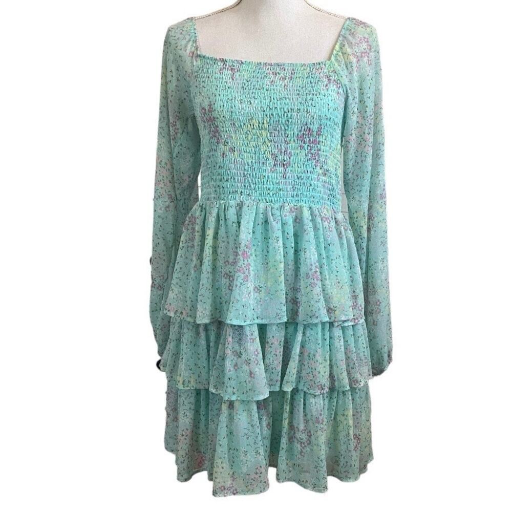 Almost Famous Floral Midi Tiered Dress Large